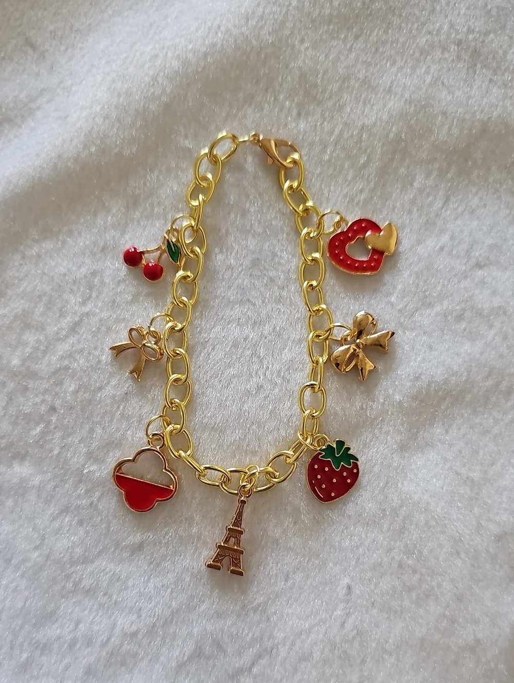 Charm Bracelet with Red Fruit & Eiffel Tower Charms